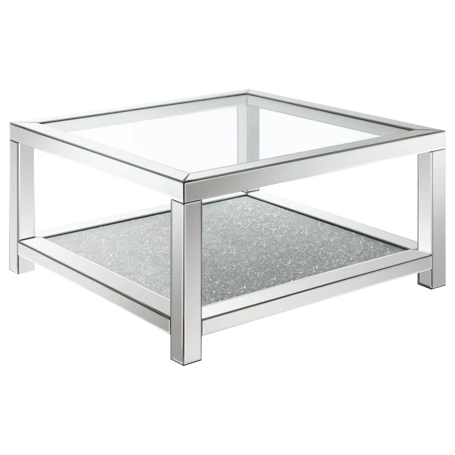 Kayley Rectangular Coffee Table with Glass Top Mirror