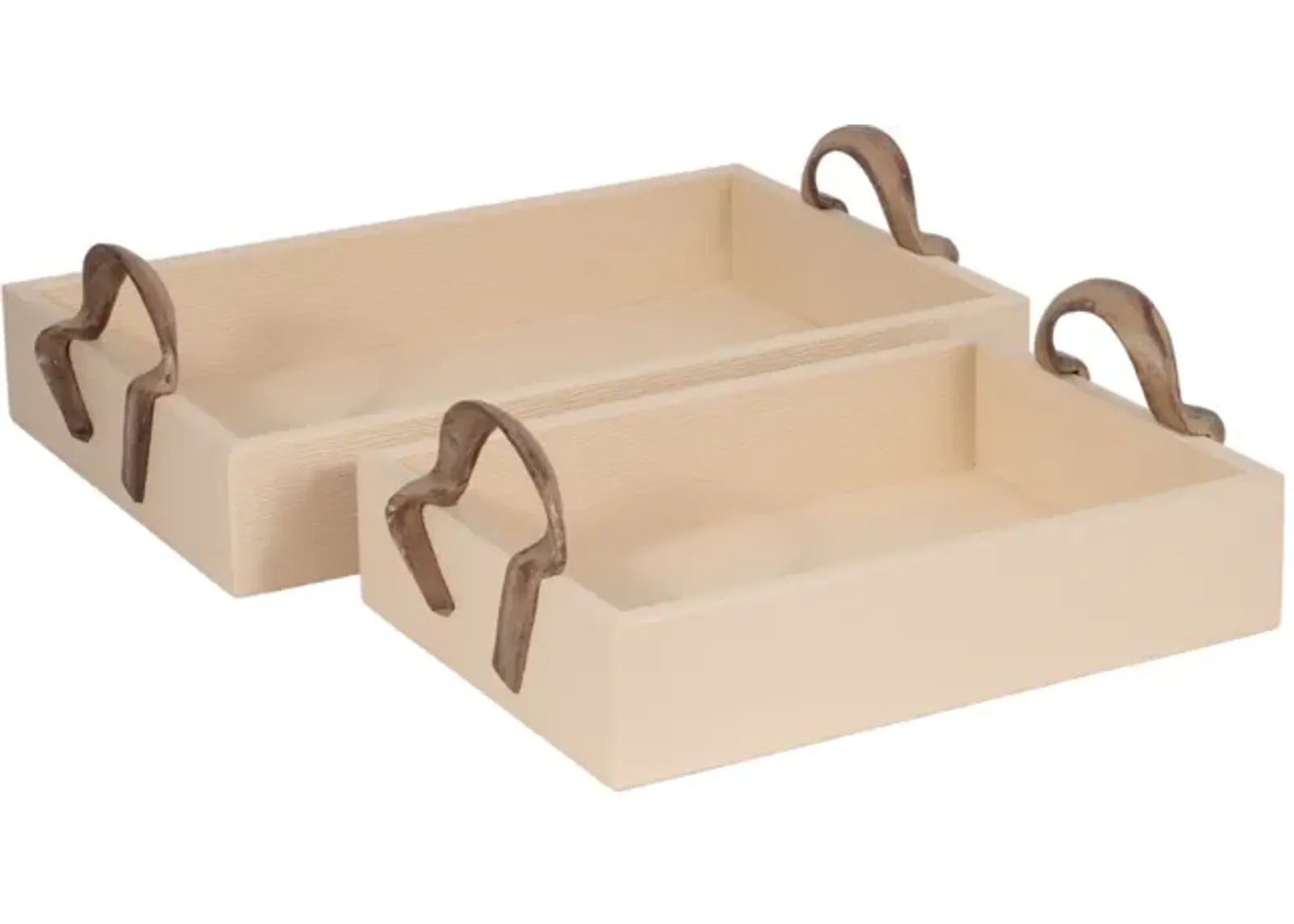 S/2 14/18" Forged Handle Trays, Ivory/bronze