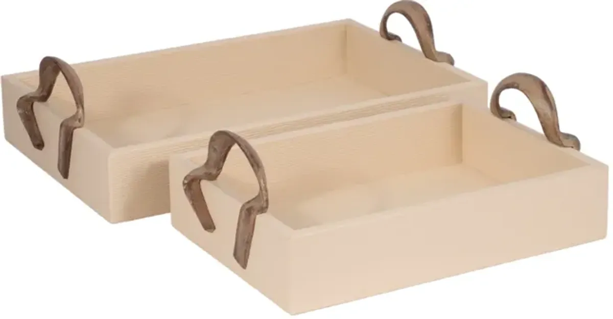 S/2 14/18" Forged Handle Trays, Ivory/bronze