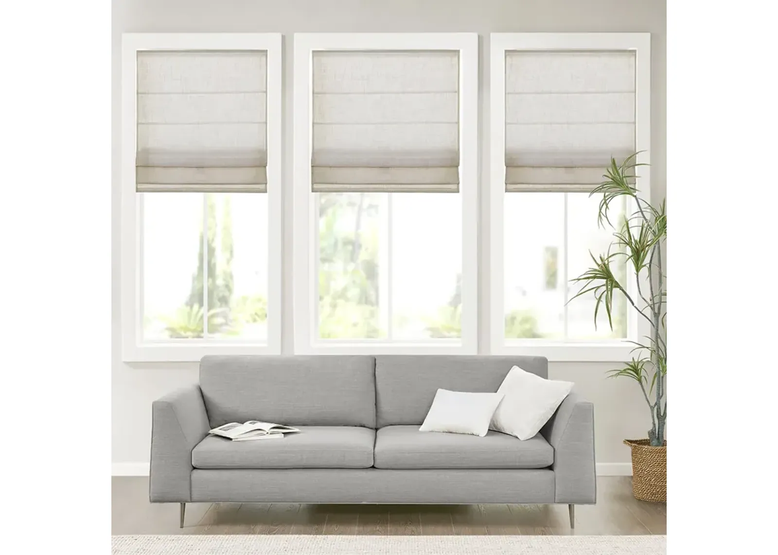 Madison Park Kyler Natural Linen Blend Light Filtering Cordless Roman Shade