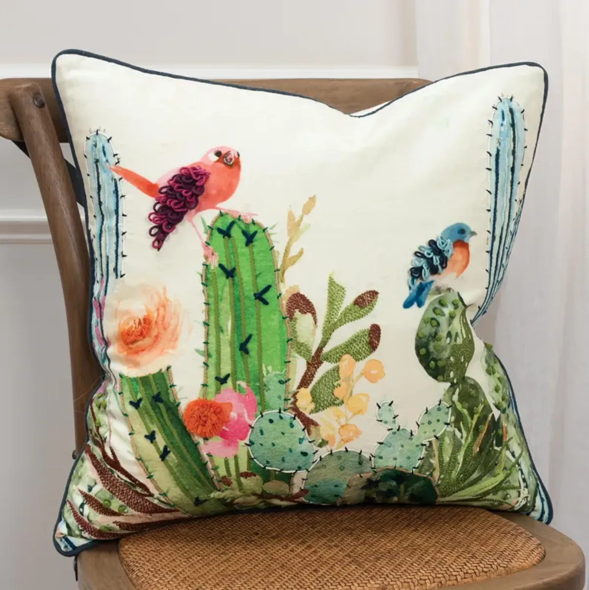 Botanical With Birds Green  Pillow