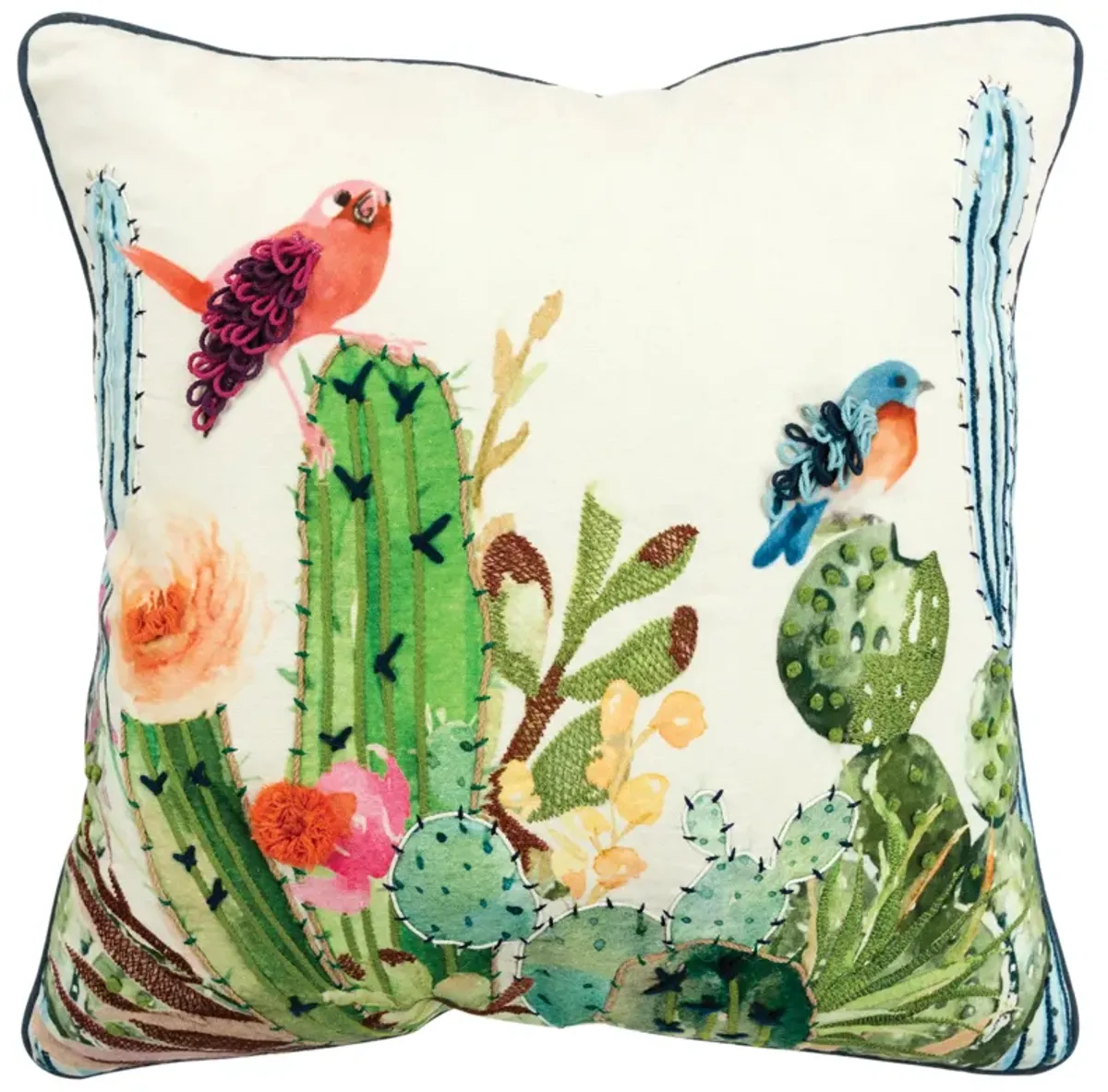 Botanical With Birds Green  Pillow