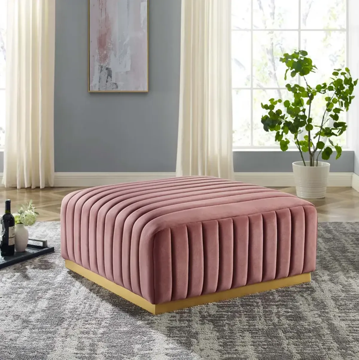 Conjure Channel Tufted Performance Velvet Ottoman