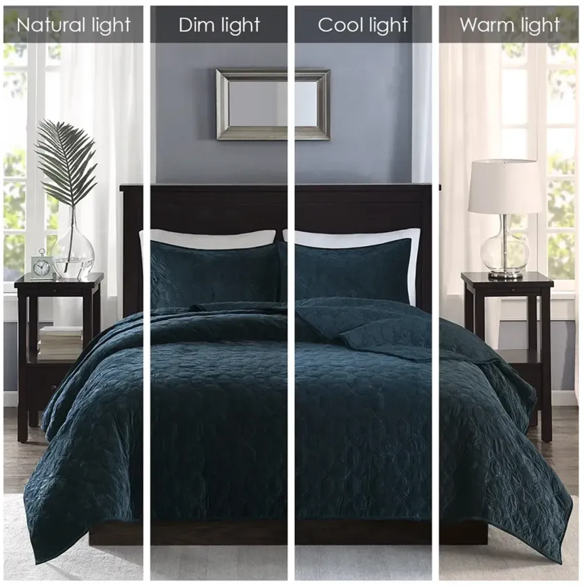 Madison Park Harper Teal 3 Piece Velvet Quilt Set