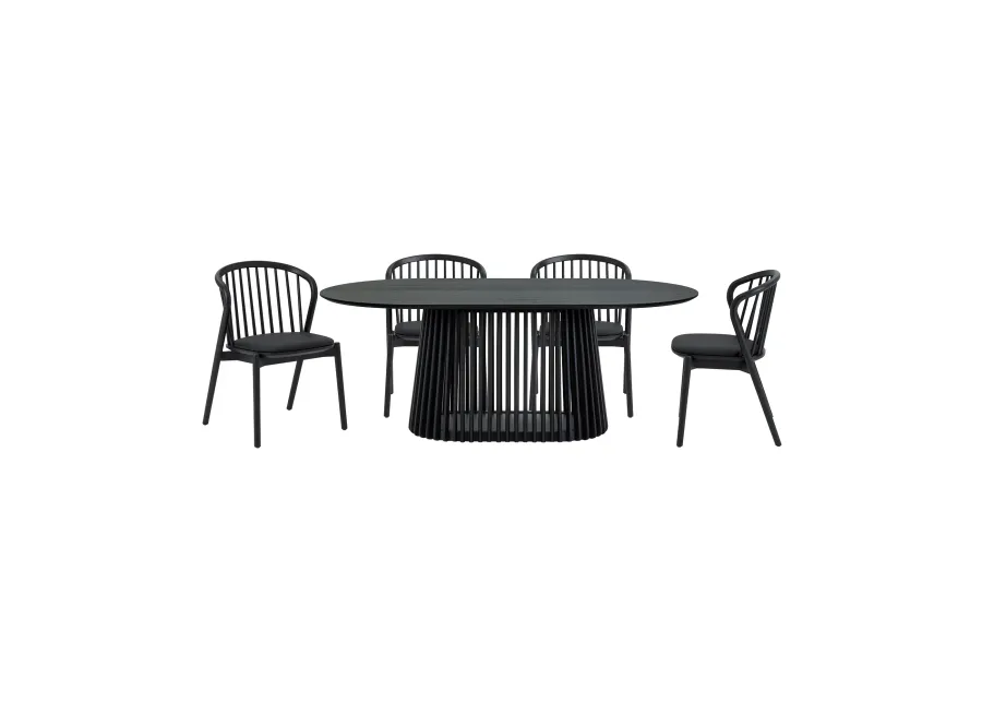 Pasadena Echo 5 Piece Oval Dining Set in Black Oak Finish with Black Faux Leather