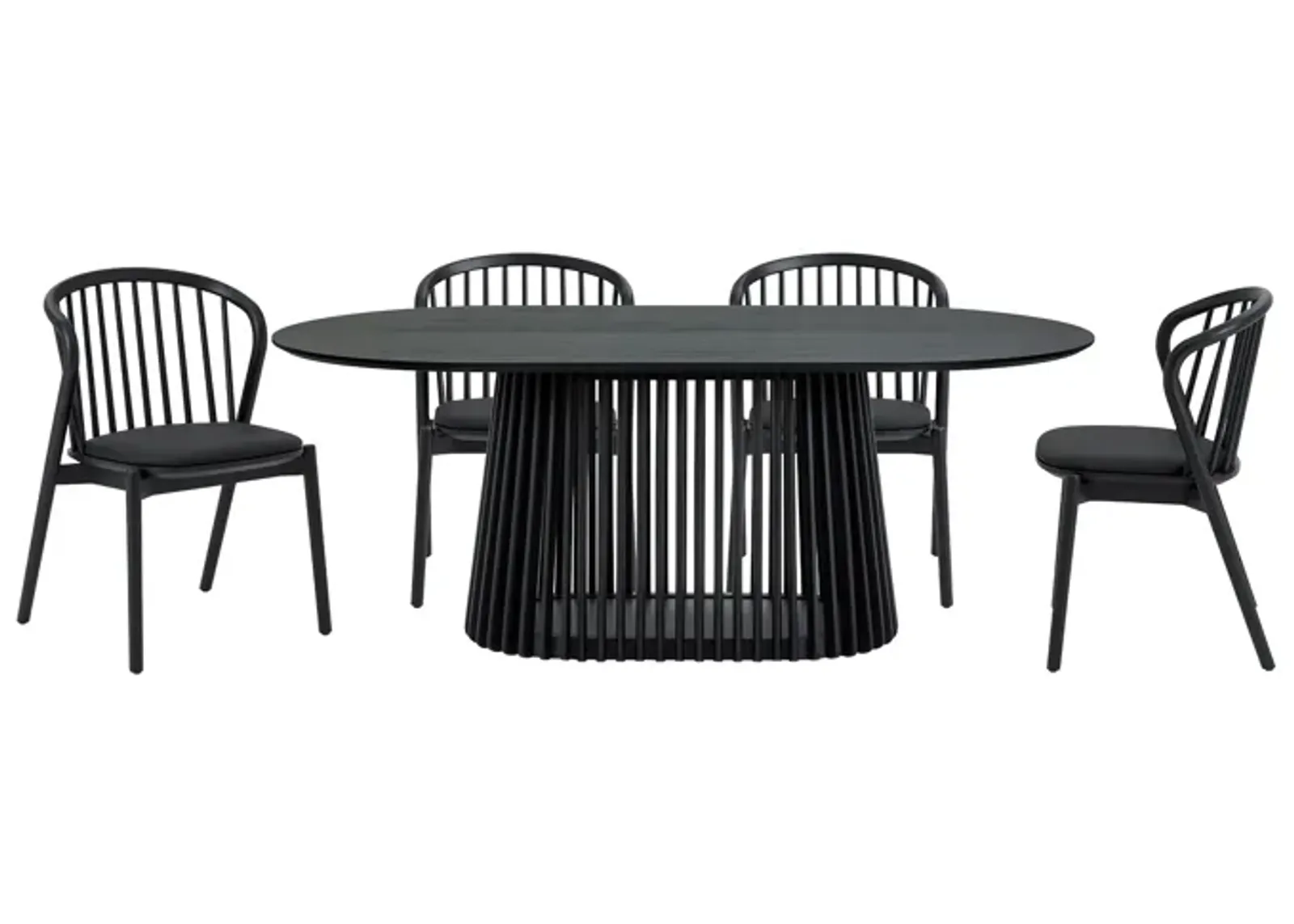 Pasadena Echo 5 Piece Oval Dining Set in Black Oak Finish with Black Faux Leather