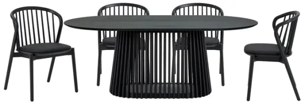 Pasadena Echo 5 Piece Oval Dining Set in Black Oak Finish with Black Faux Leather