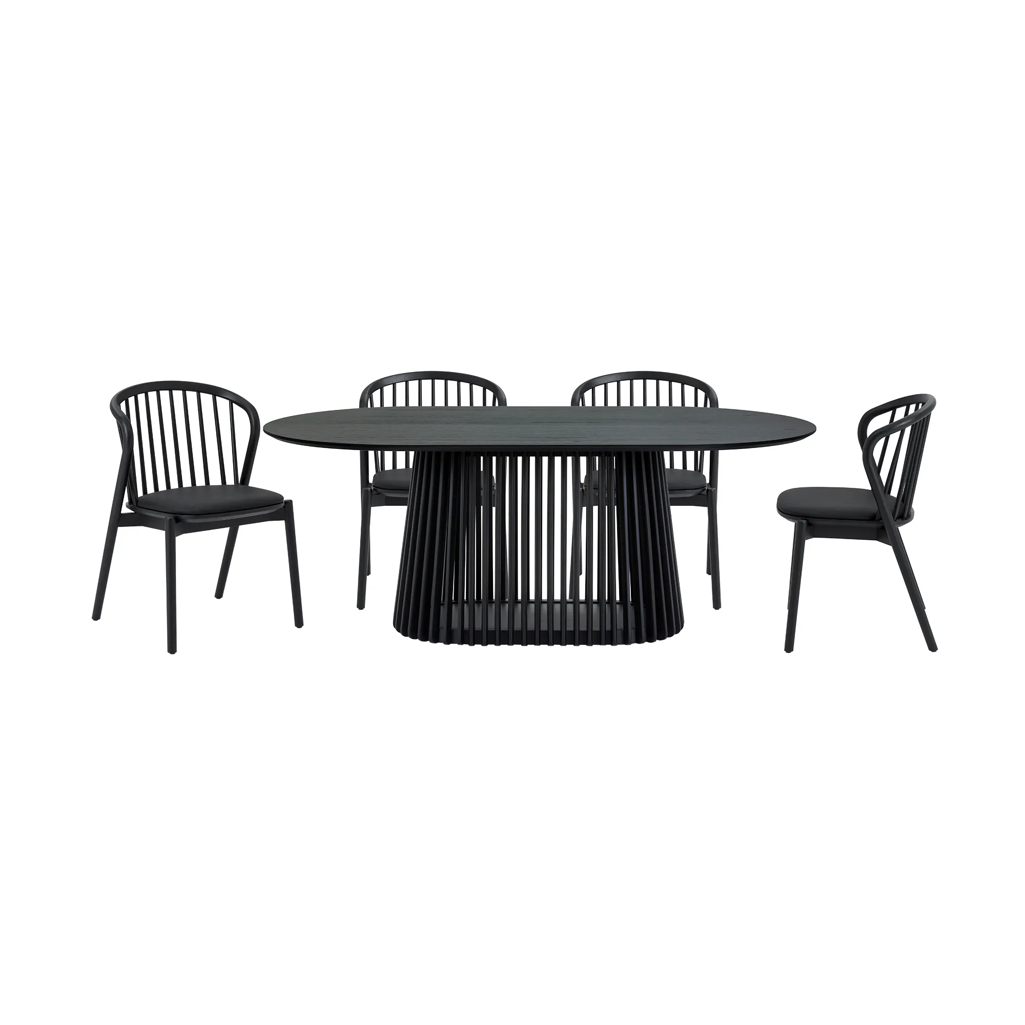 Pasadena Echo 5 Piece Oval Dining Set in Black Oak Finish with Black Faux Leather