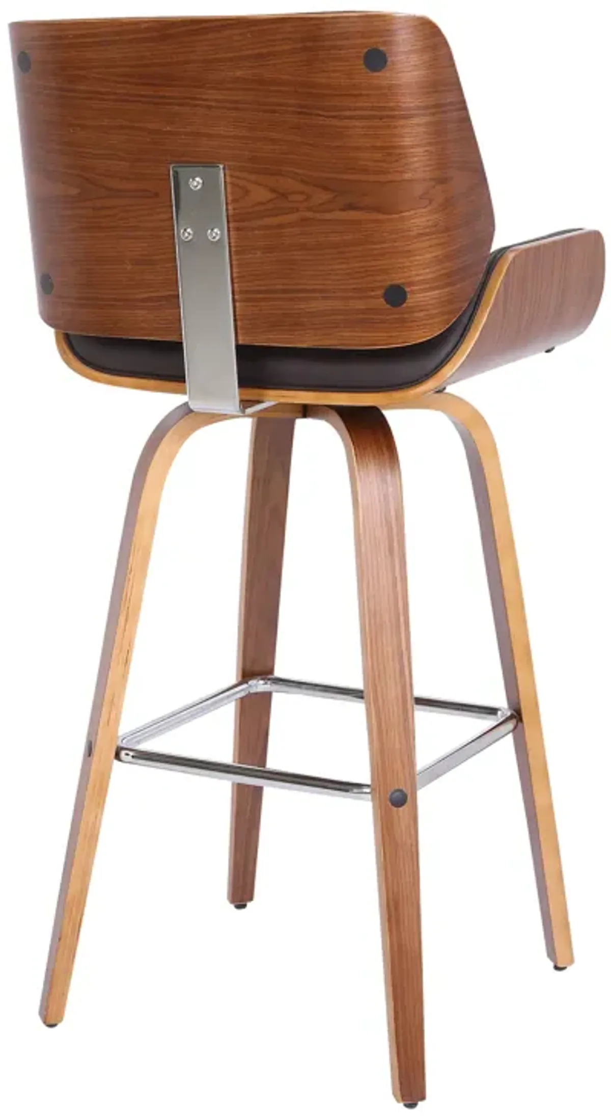 Tyler 26" Counter Height Swivel Brown Faux Leather and Walnut Wood Bar Stool