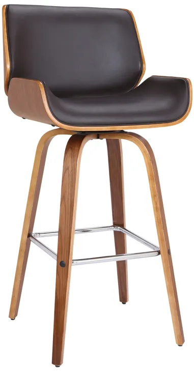 Tyler 26" Counter Height Swivel Brown Faux Leather and Walnut Wood Bar Stool