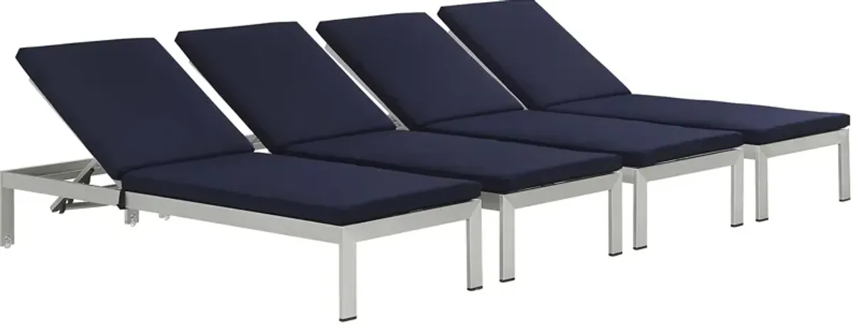 Shore Chaise with Cushions Outdoor Patio Aluminum Set of 4