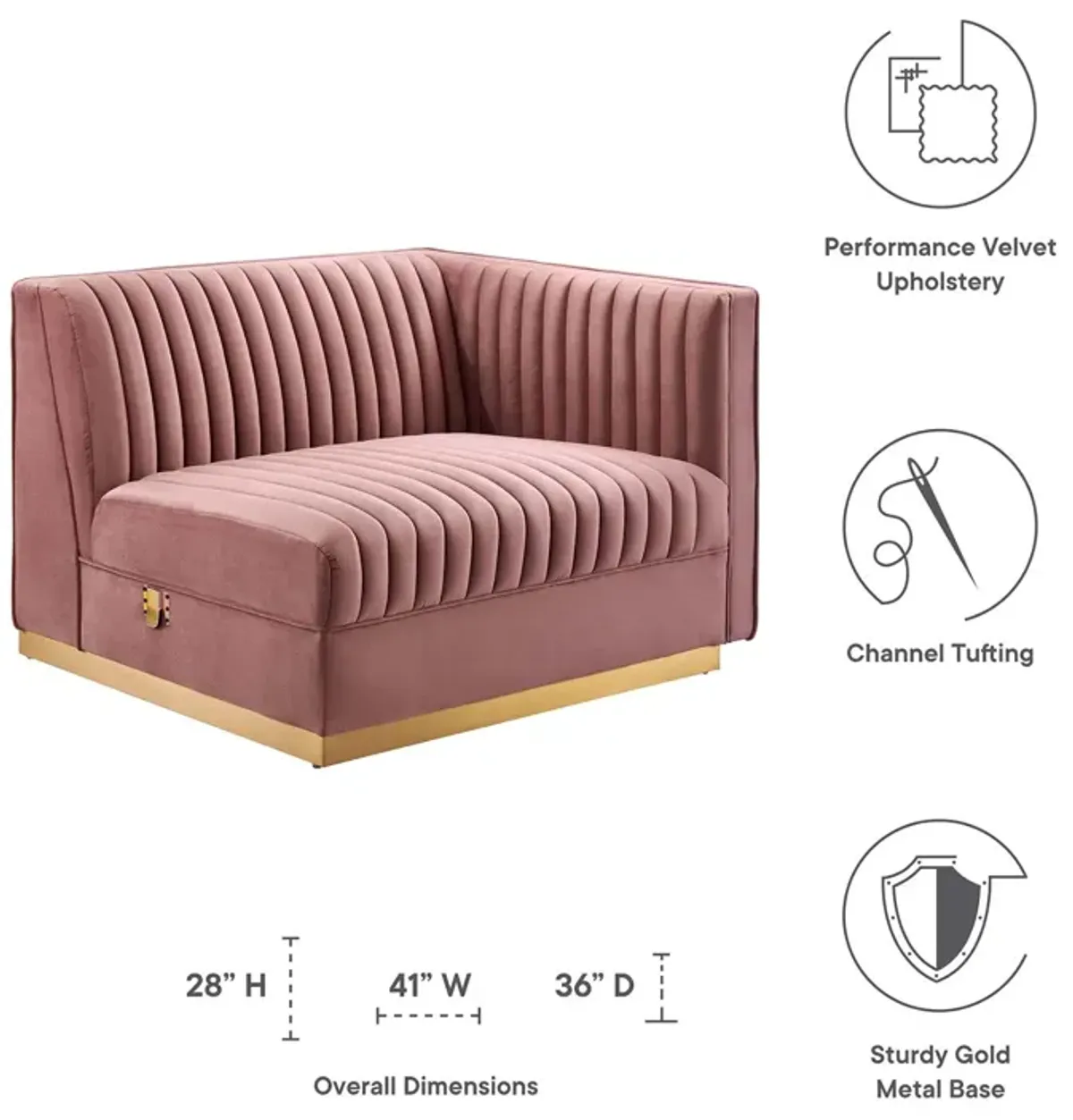 Sanguine Channel Tufted Performance Velvet Modular Sectional Sofa Right-Arm Chair