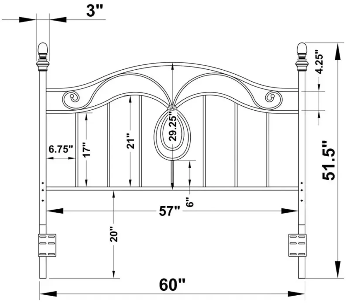 Evan Queen / Full Scroll Metal Headboard Dark Grey