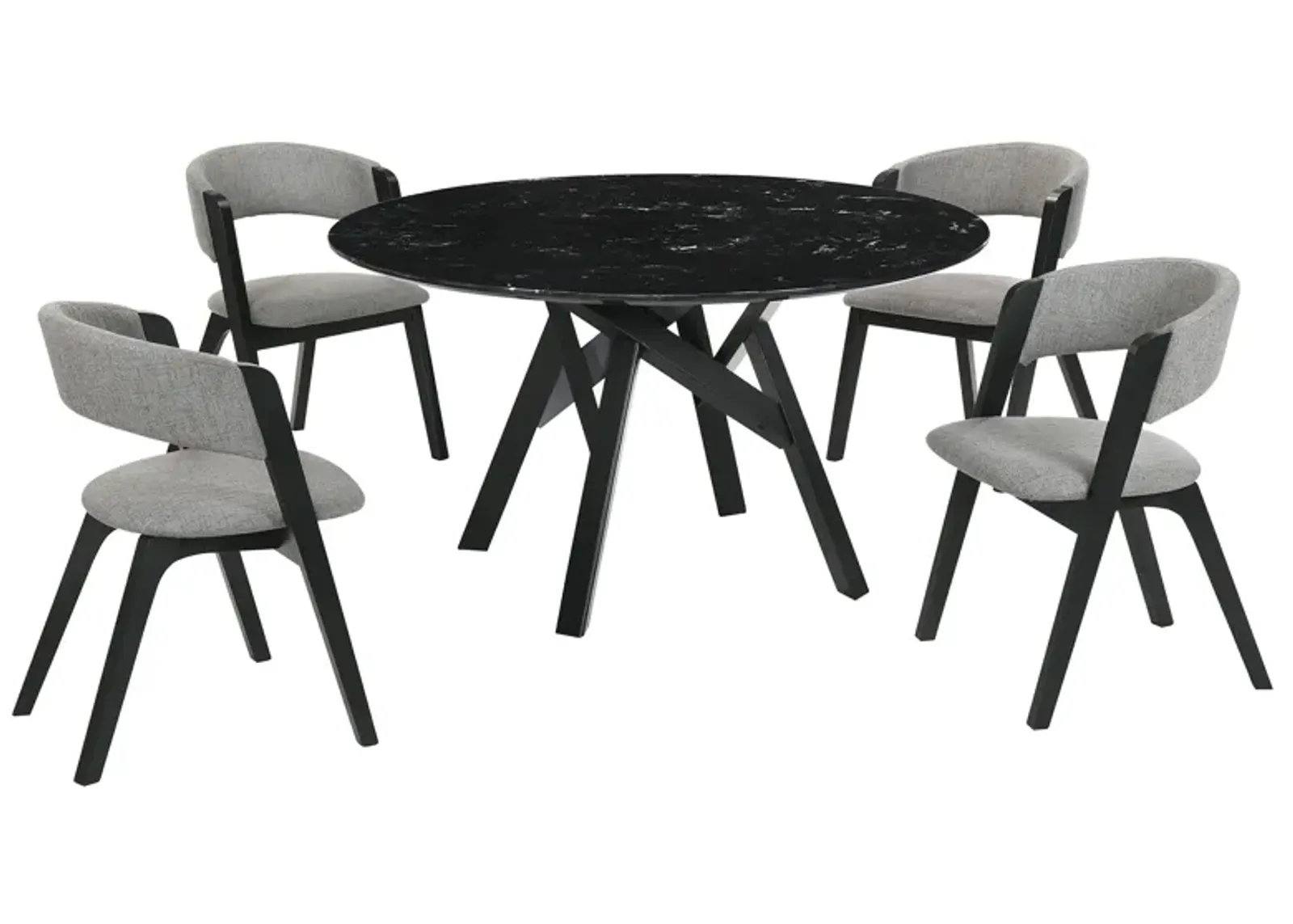 Venus and Rowan 5 Piece Black Marble Round Dining Set