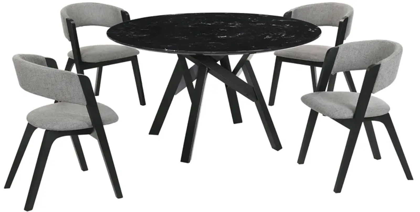 Venus and Rowan 5 Piece Black Marble Round Dining Set