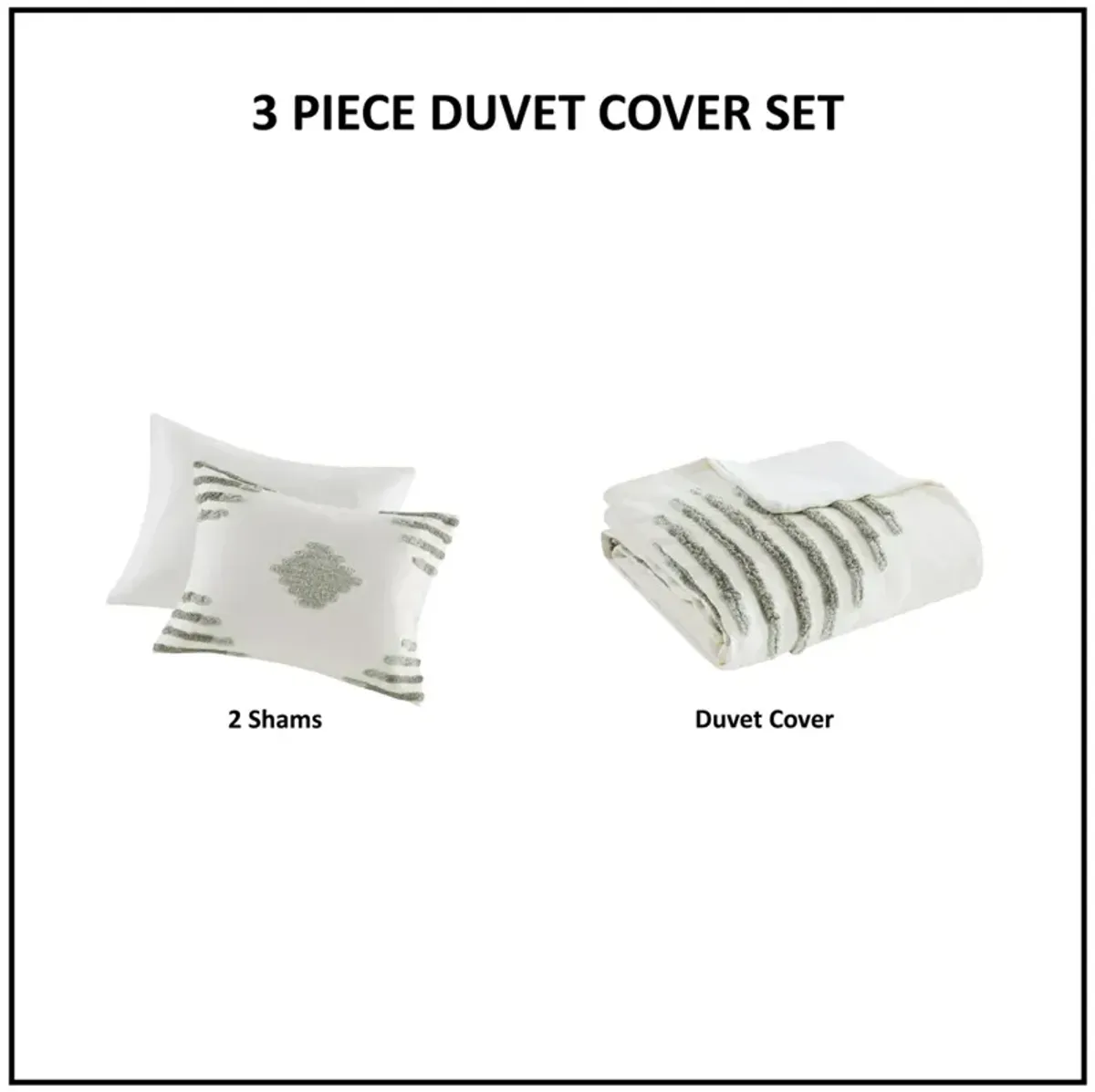 3 Piece Cotton Blend Chenille Duvet Cover Set