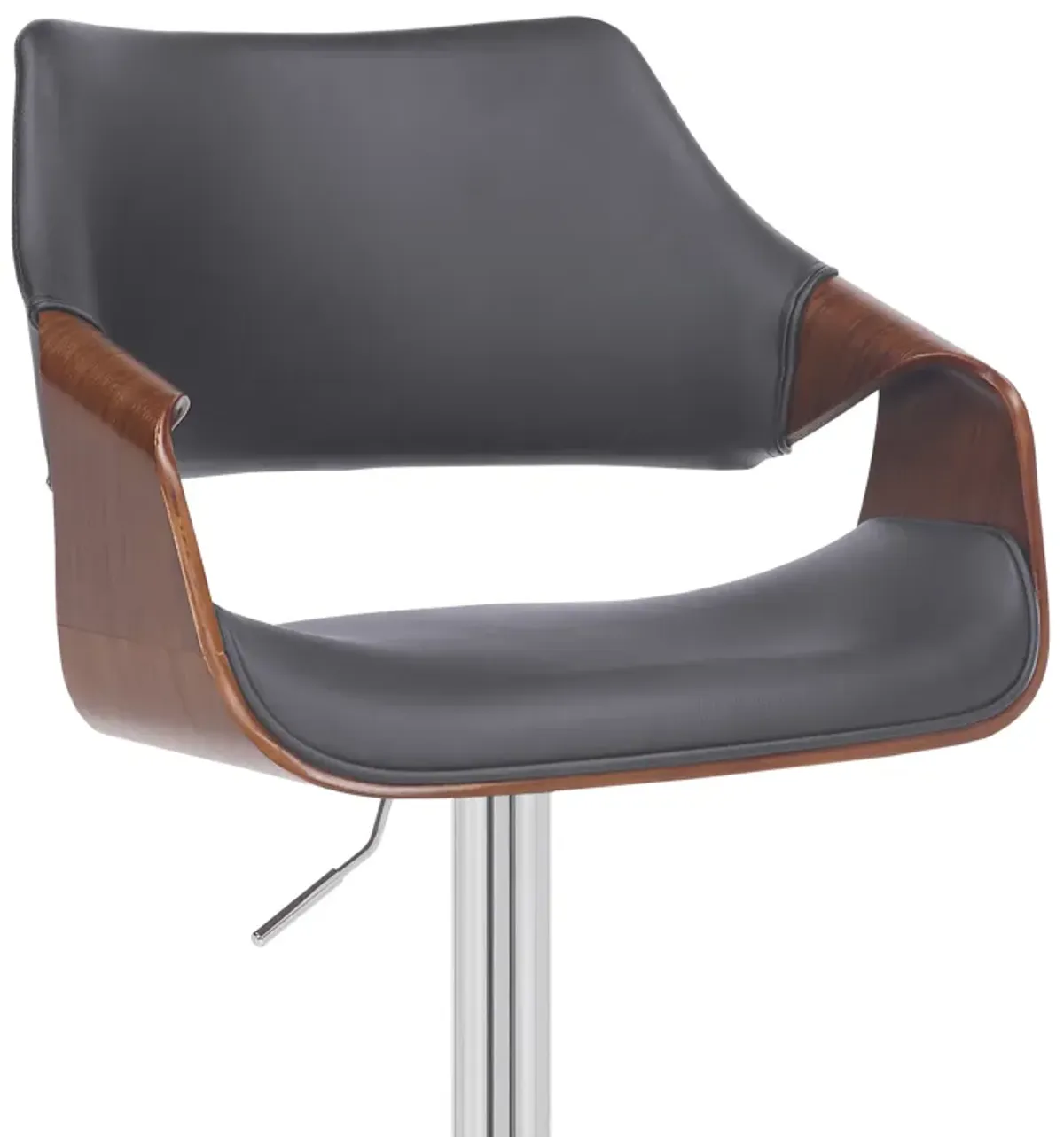 Aspen Adjustable Swivel Grey Faux Leather and Walnut Wood Bar Stool with Chrome Base