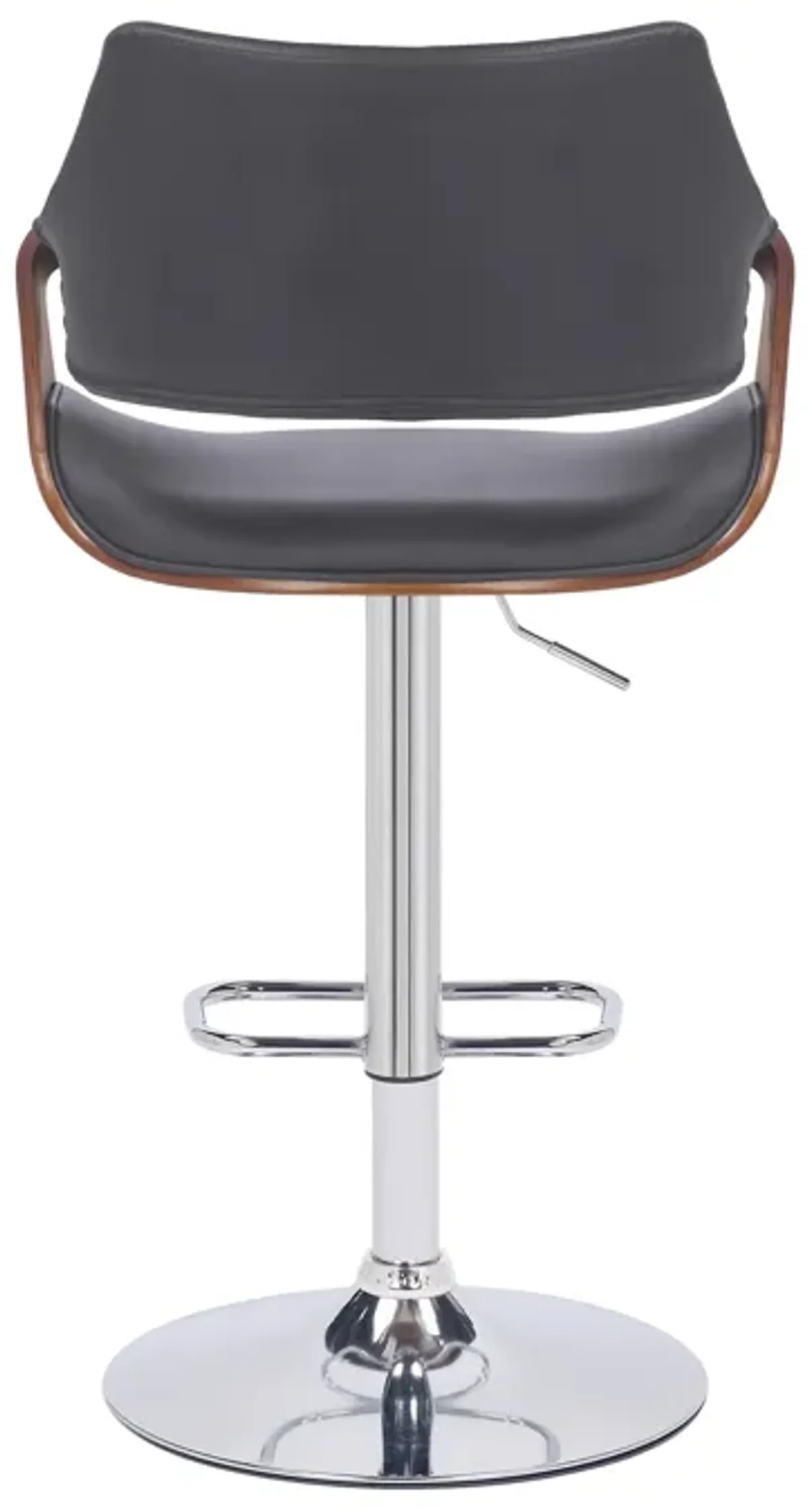 Aspen Adjustable Swivel Grey Faux Leather and Walnut Wood Bar Stool with Chrome Base