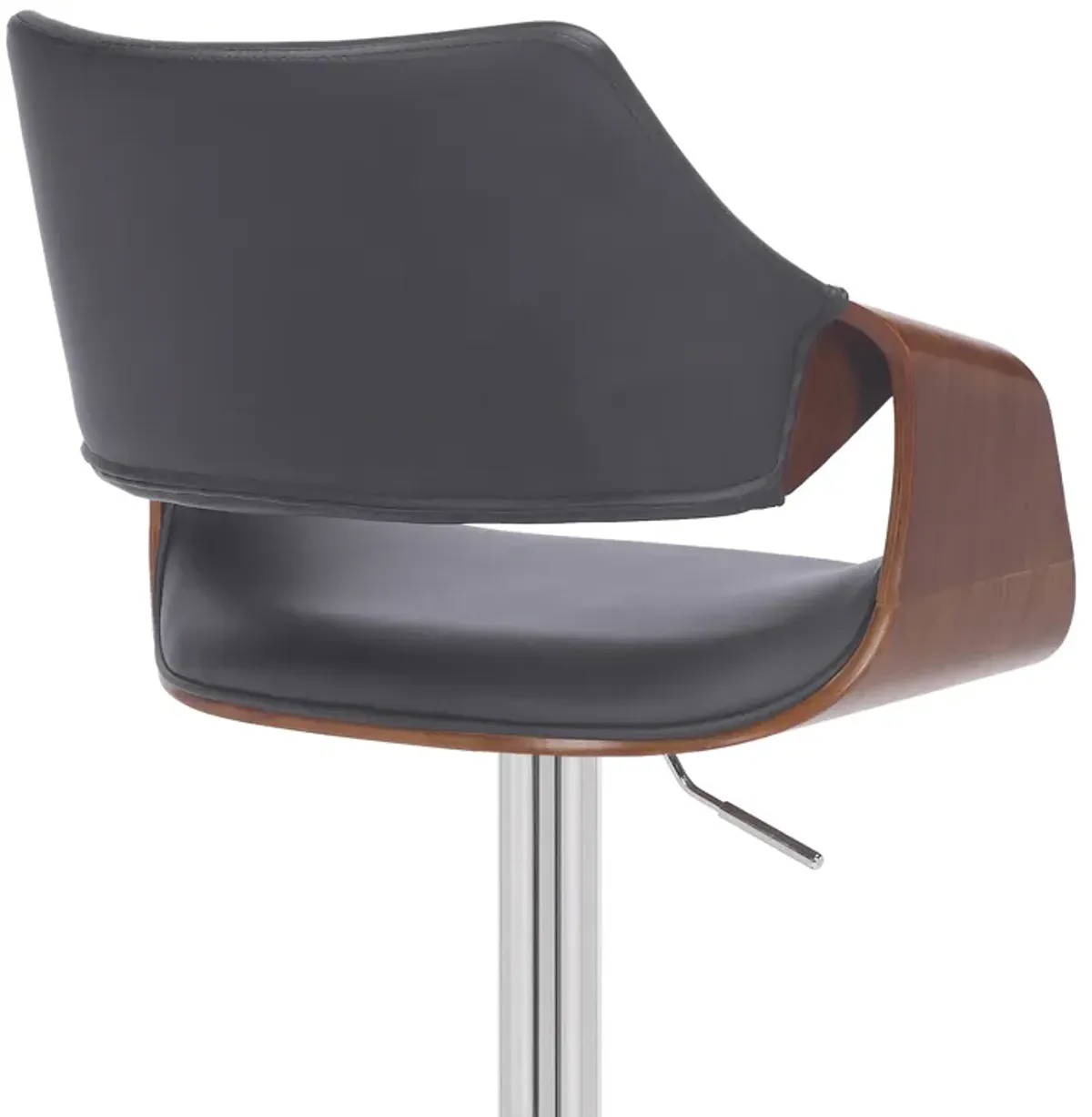 Aspen Adjustable Swivel Grey Faux Leather and Walnut Wood Bar Stool with Chrome Base