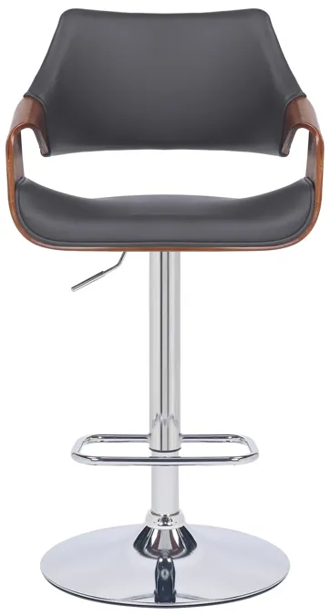 Aspen Adjustable Swivel Grey Faux Leather and Walnut Wood Bar Stool with Chrome Base