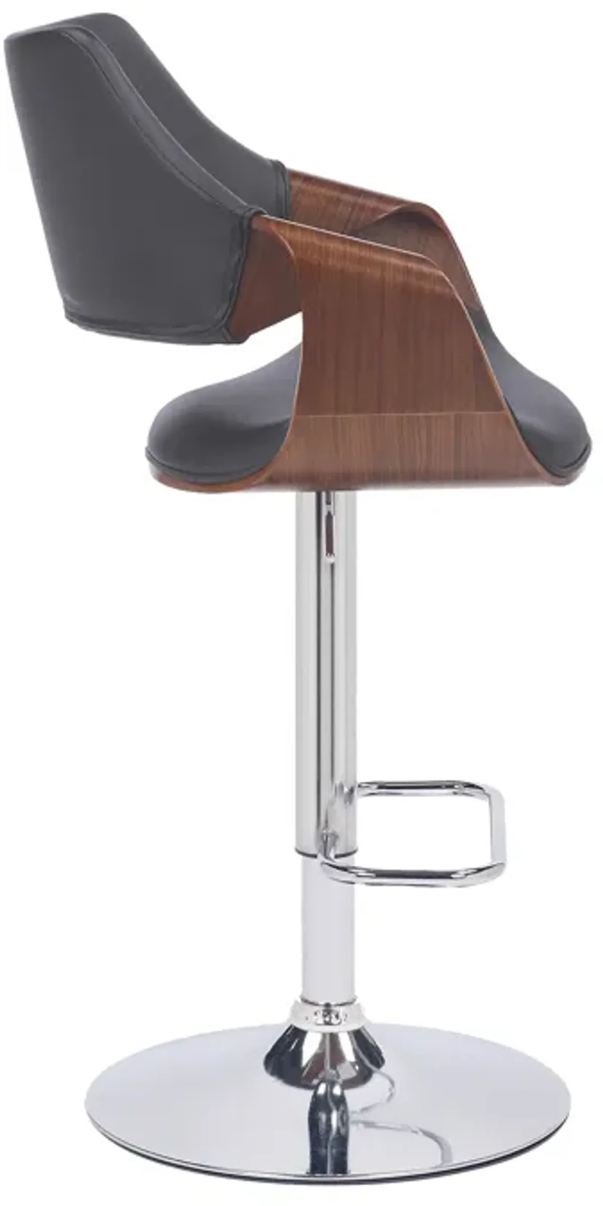 Aspen Adjustable Swivel Grey Faux Leather and Walnut Wood Bar Stool with Chrome Base