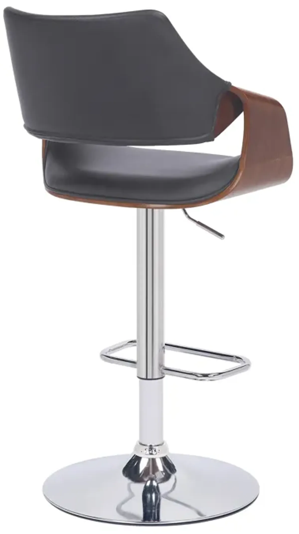 Aspen Adjustable Swivel Grey Faux Leather and Walnut Wood Bar Stool with Chrome Base