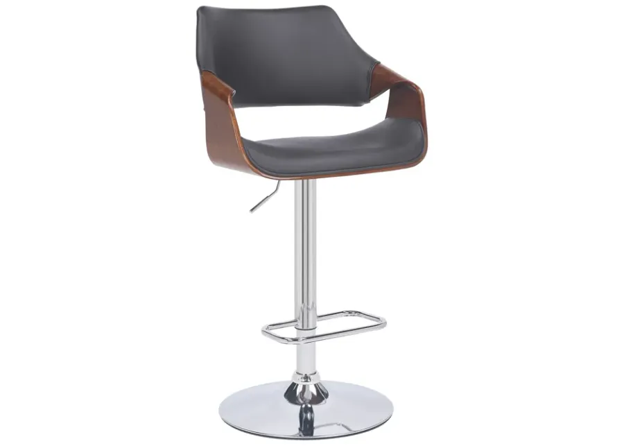 Aspen Adjustable Swivel Grey Faux Leather and Walnut Wood Bar Stool with Chrome Base