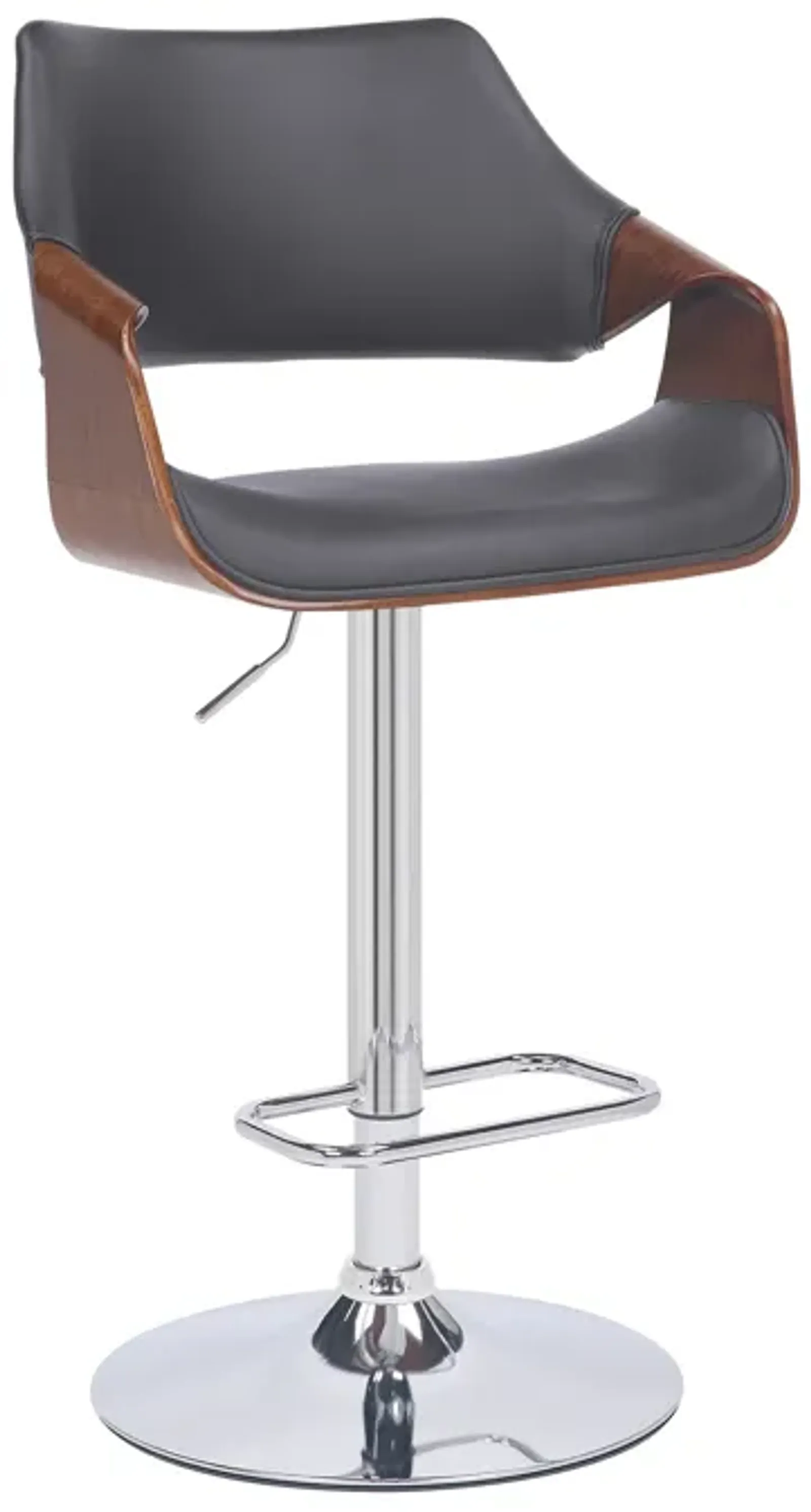 Aspen Adjustable Swivel Grey Faux Leather and Walnut Wood Bar Stool with Chrome Base