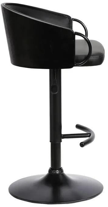 Montego Adjustable Black Faux Leather Swivel Barstool in Black Powder Coated Finish