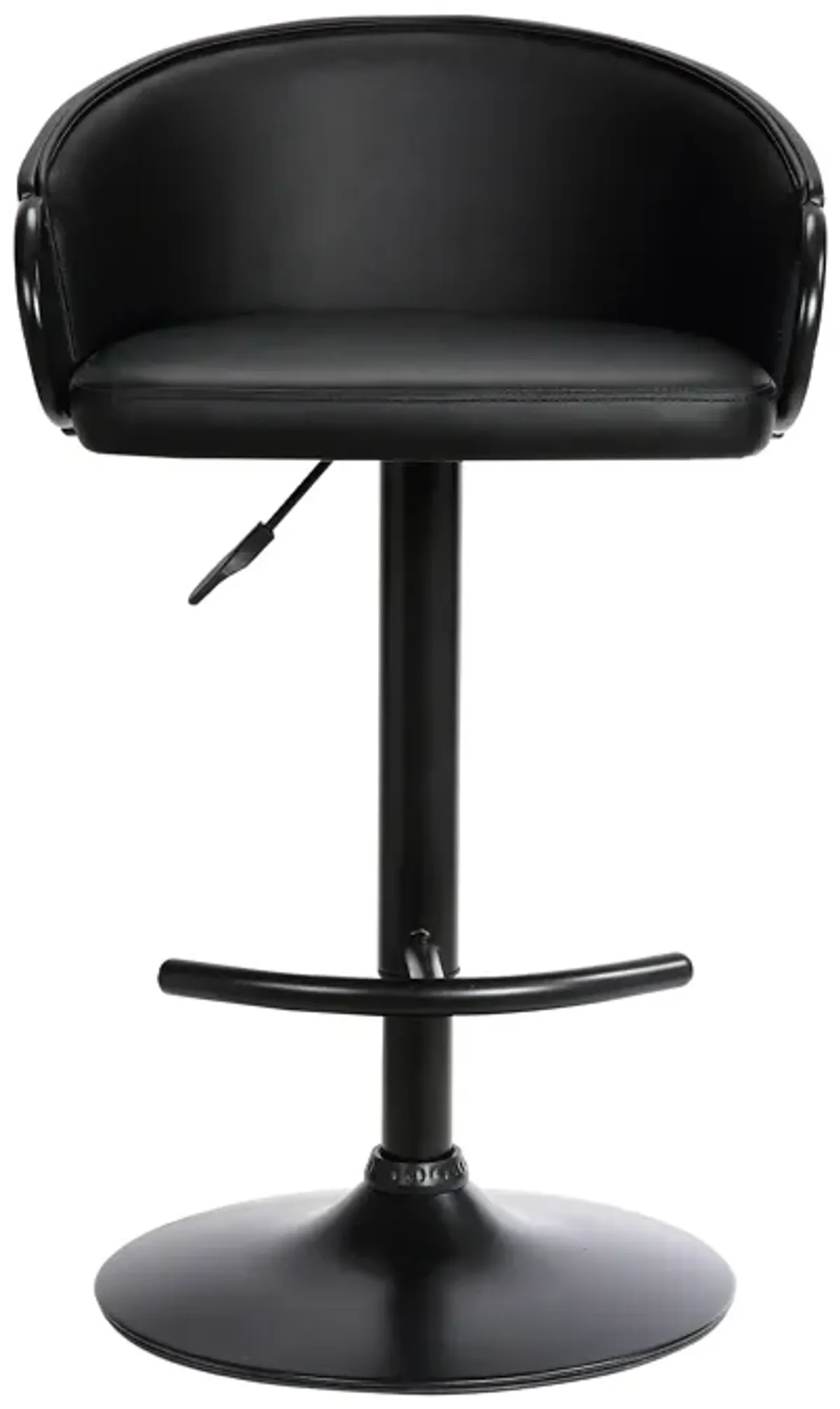 Montego Adjustable Black Faux Leather Swivel Barstool in Black Powder Coated Finish