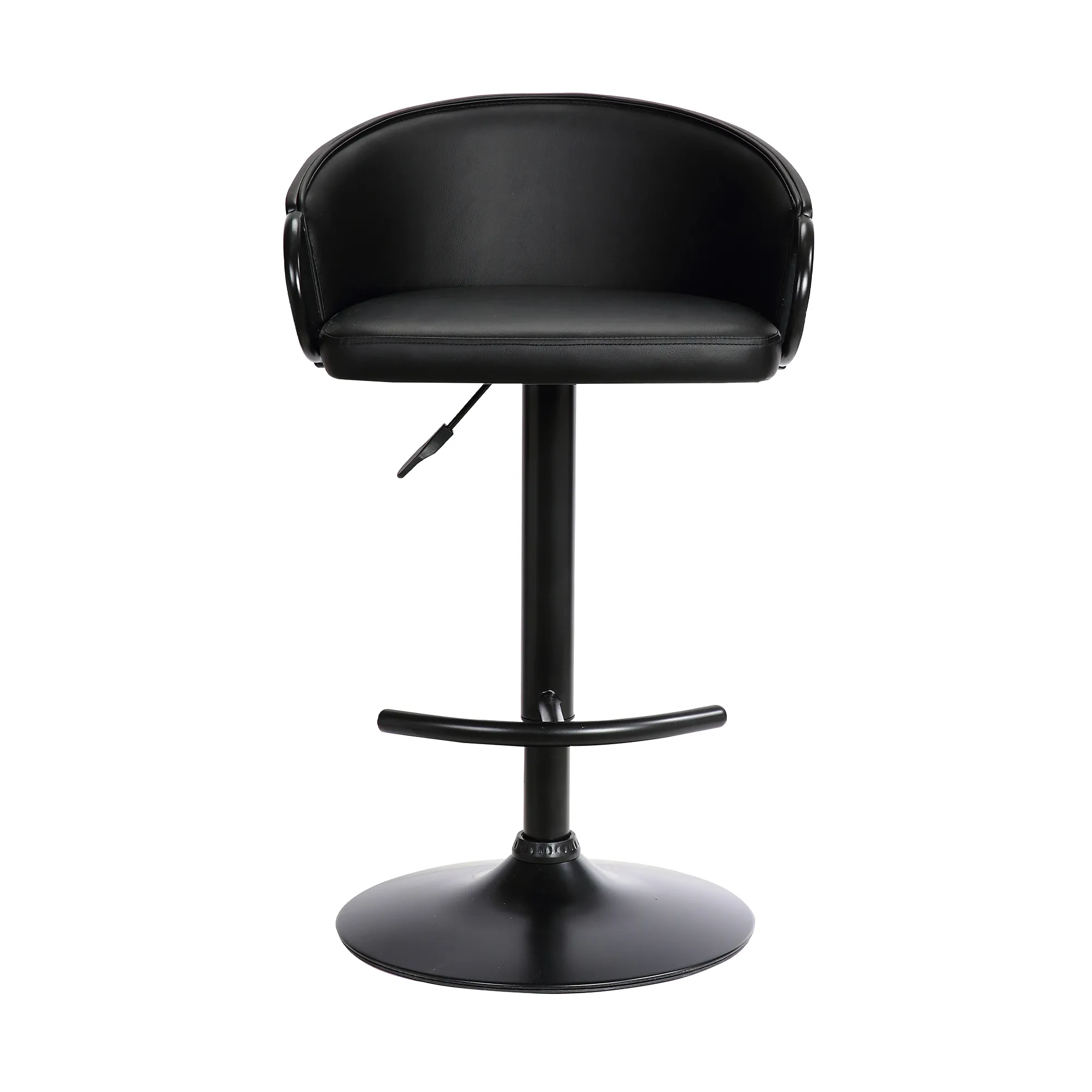 Montego Adjustable Black Faux Leather Swivel Barstool in Black Powder Coated Finish