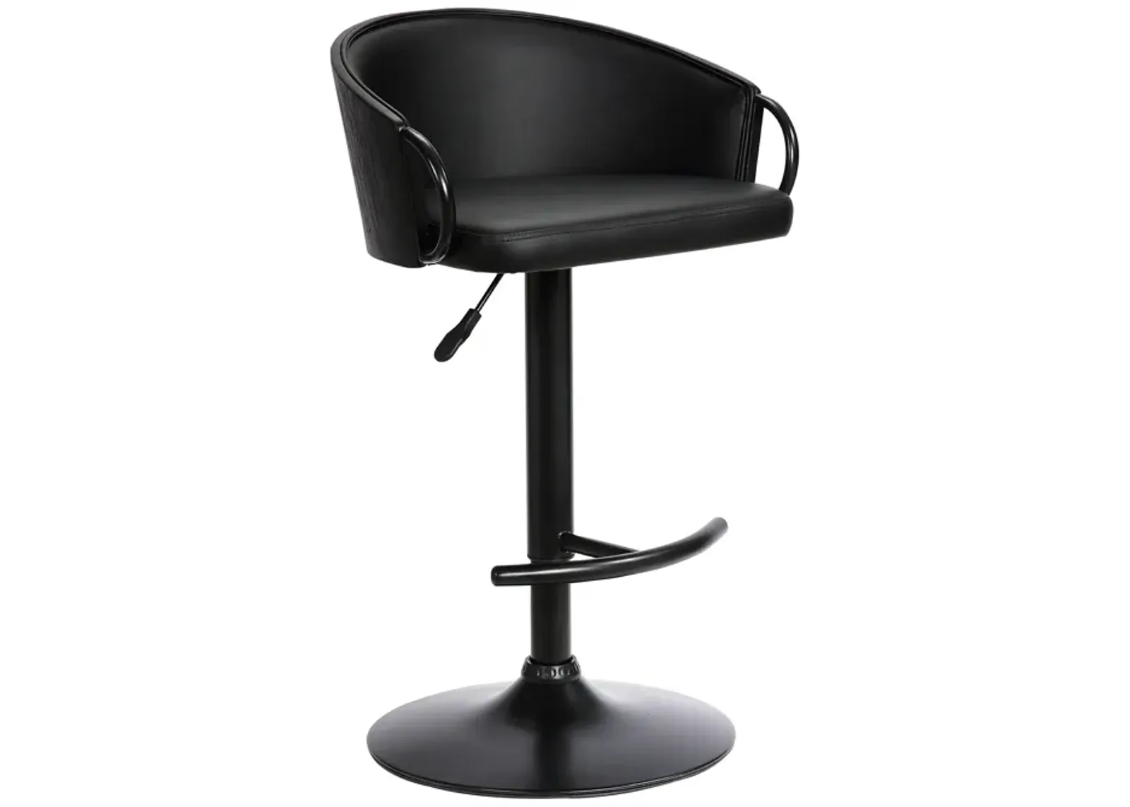 Montego Adjustable Black Faux Leather Swivel Barstool in Black Powder Coated Finish