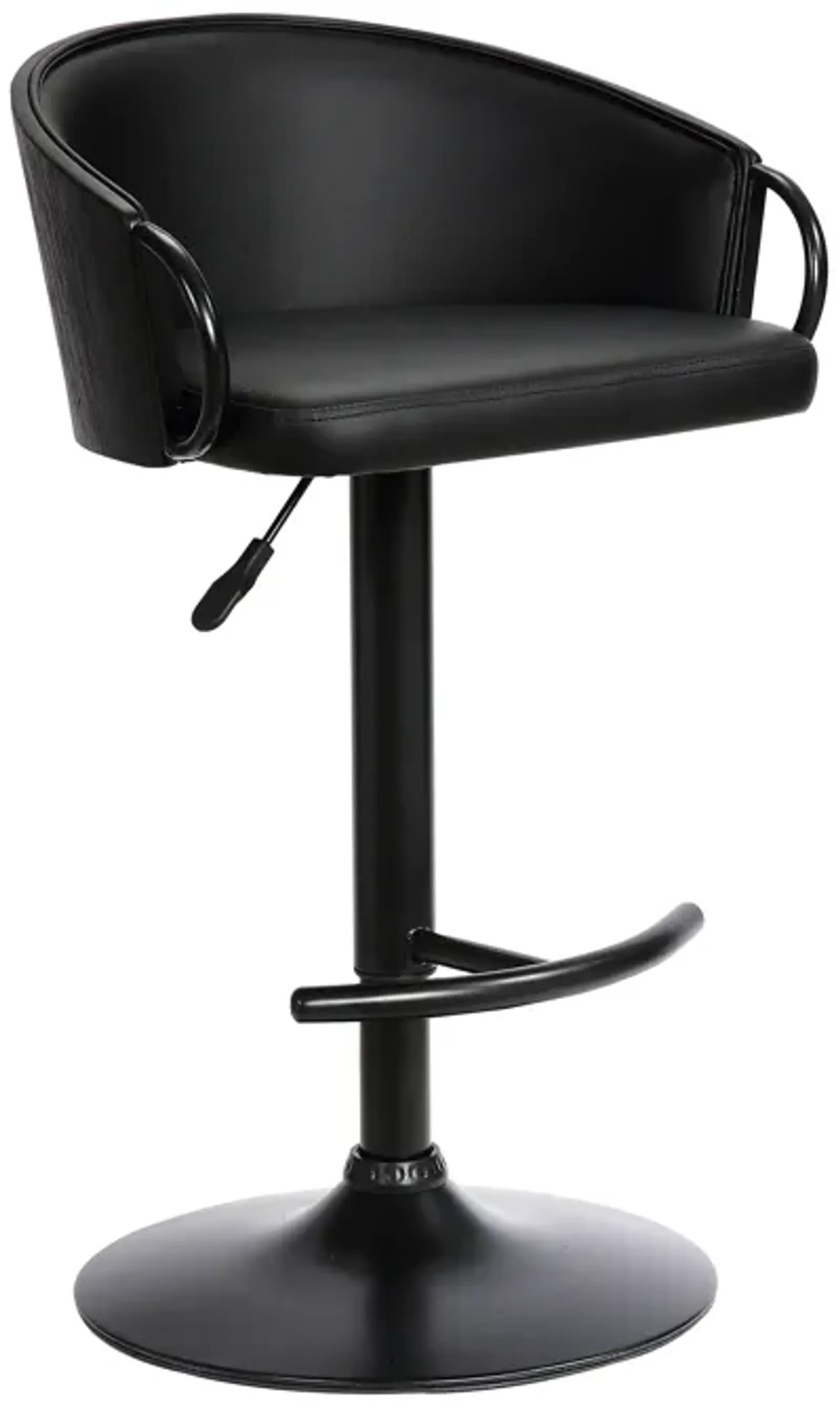 Montego Adjustable Black Faux Leather Swivel Barstool in Black Powder Coated Finish