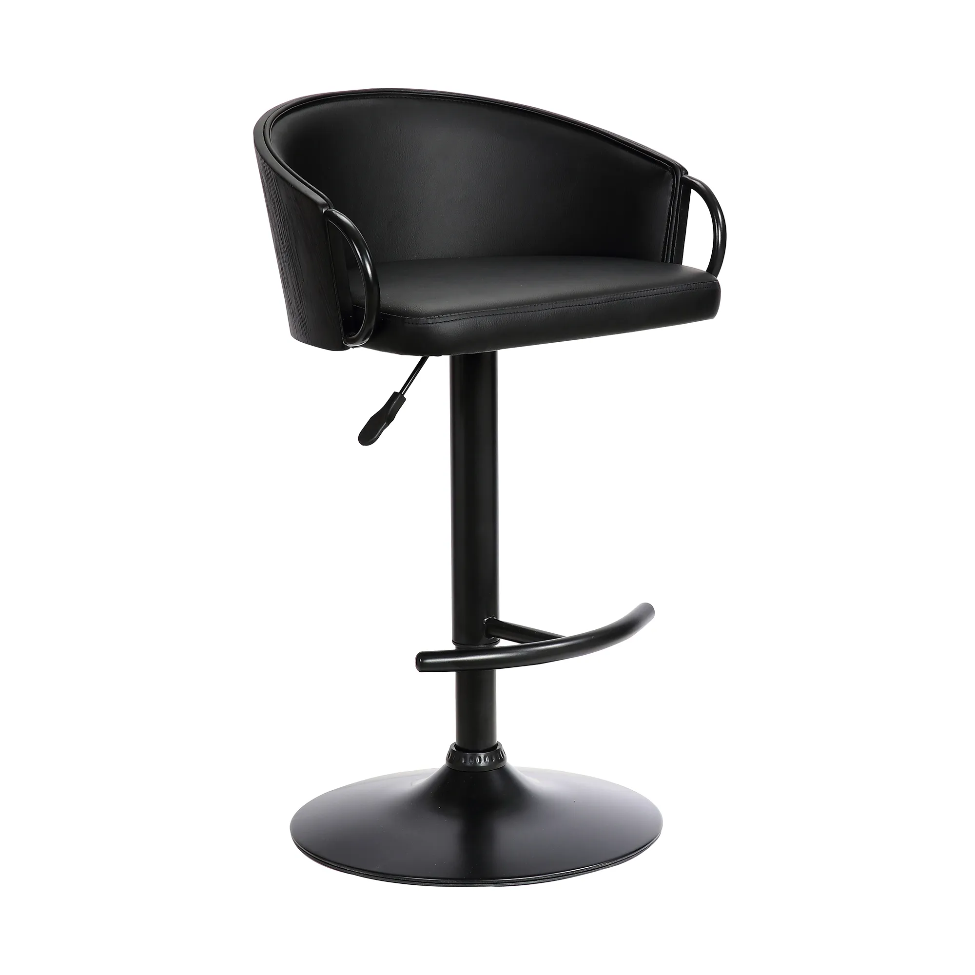 Montego Adjustable Black Faux Leather Swivel Barstool in Black Powder Coated Finish