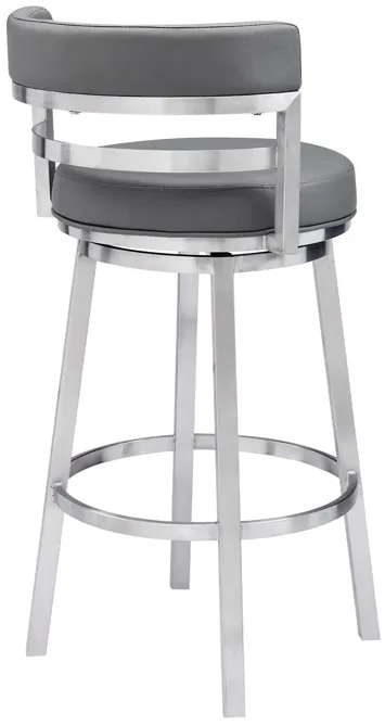 Madrid 26" Counter Height Swivel Grey Faux Leather and Brushed Stainless Steel Bar Stool