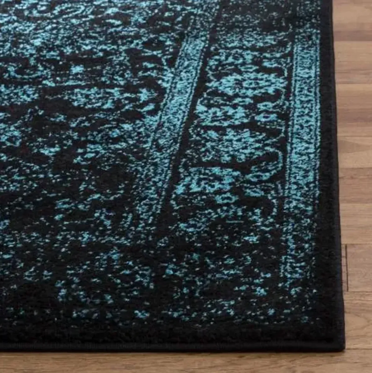 Adirondack Contemporary Black / Teal 6' X 9' Powerloomed Rug