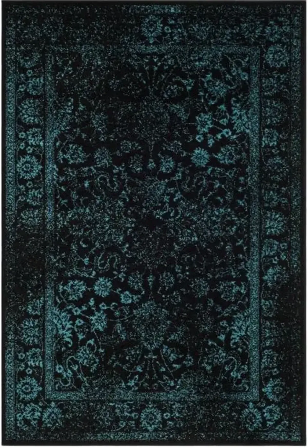 Adirondack Contemporary Black / Teal 6' X 9' Powerloomed Rug