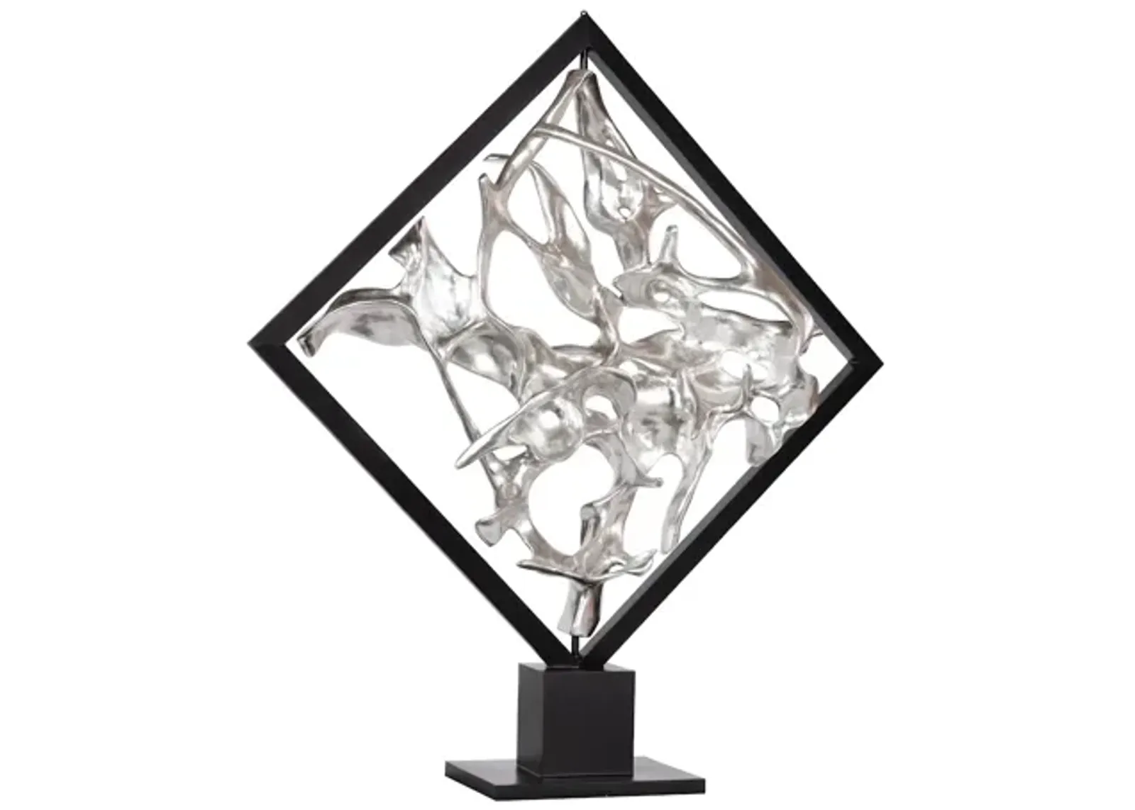 Cast Revolving Diamond Sculpture, Silver Leaf