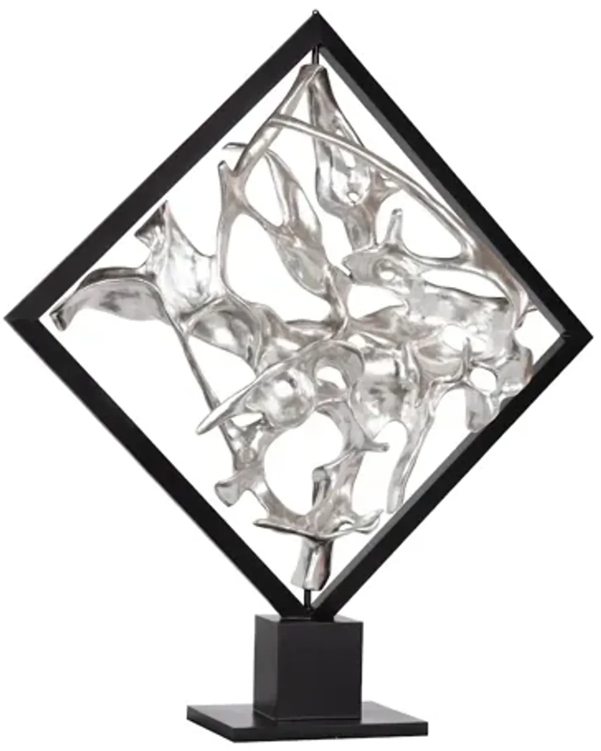 Cast Revolving Diamond Sculpture, Silver Leaf