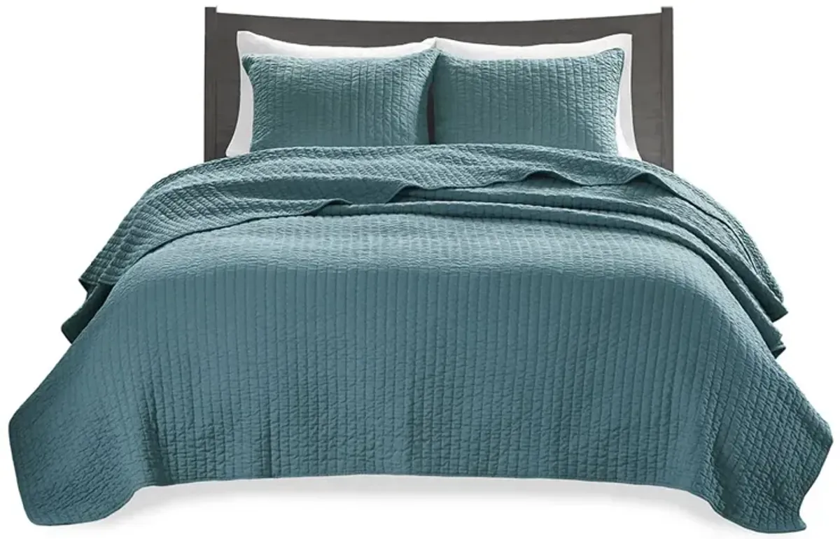 Madison Park Keaton Teal 3 Piece Quilt Set