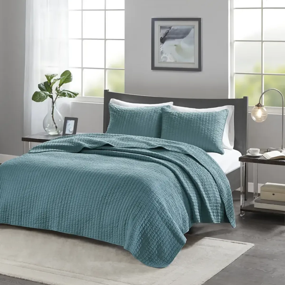 Madison Park Keaton Teal 3 Piece Quilt Set