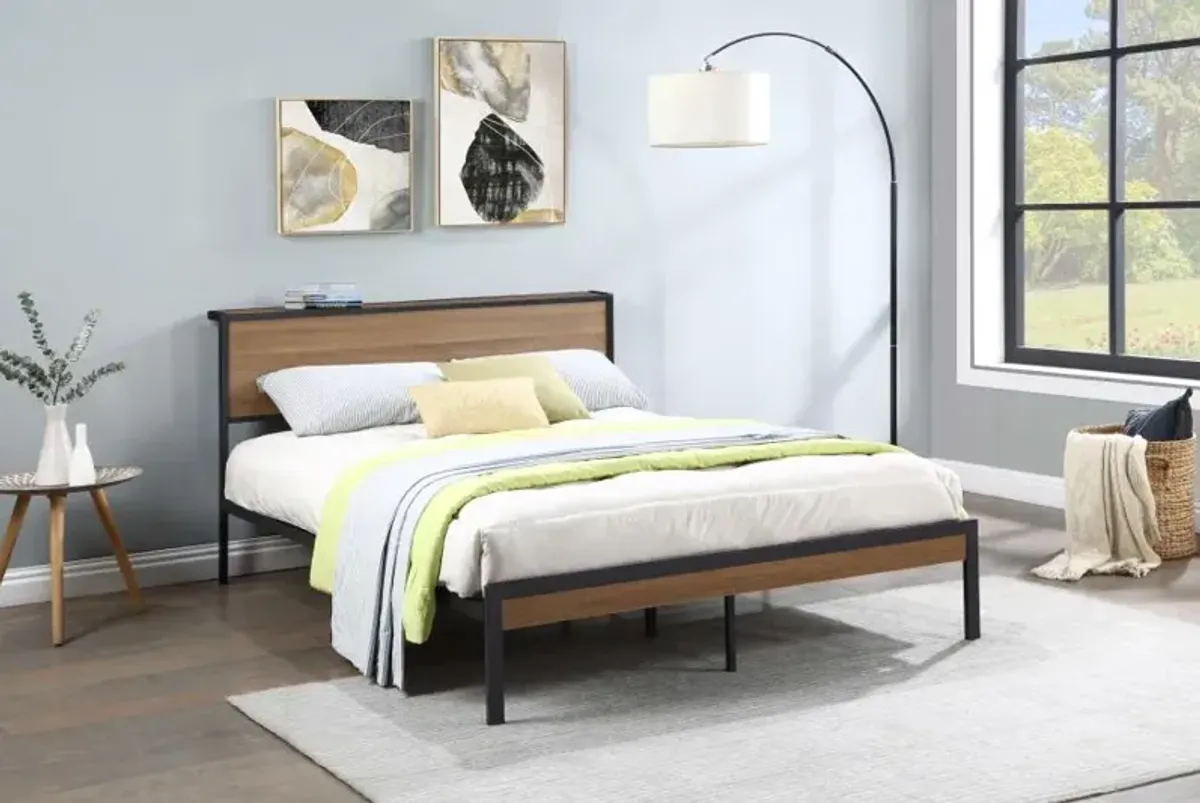 Ricky Queen Platform Bed Light Oak and Black