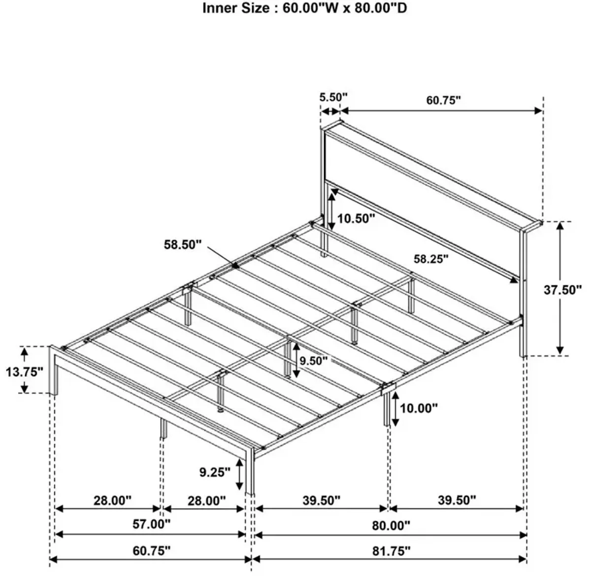 Ricky Queen Platform Bed Light Oak and Black