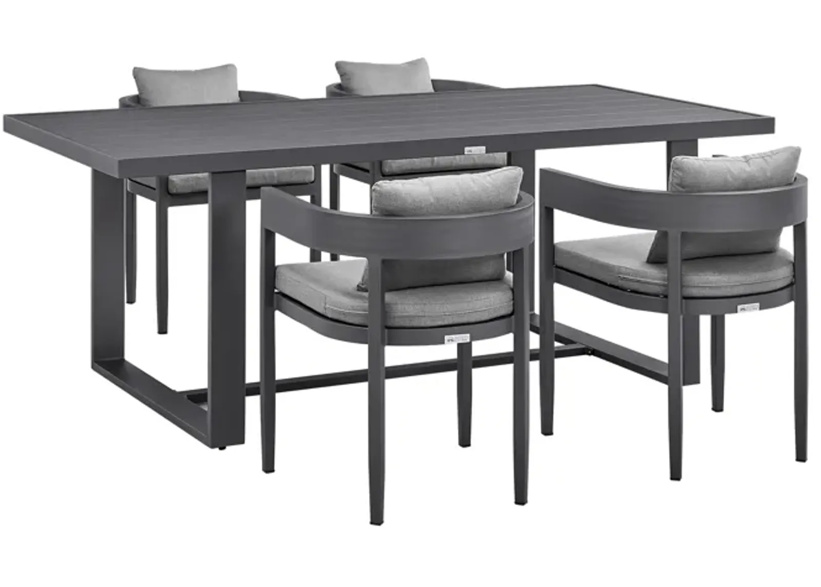 Argiope Outdoor Patio 5-Piece Dining Table Set in Aluminum with Gray Cushions