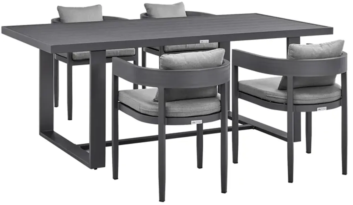 Argiope Outdoor Patio 5-Piece Dining Table Set in Aluminum with Gray Cushions