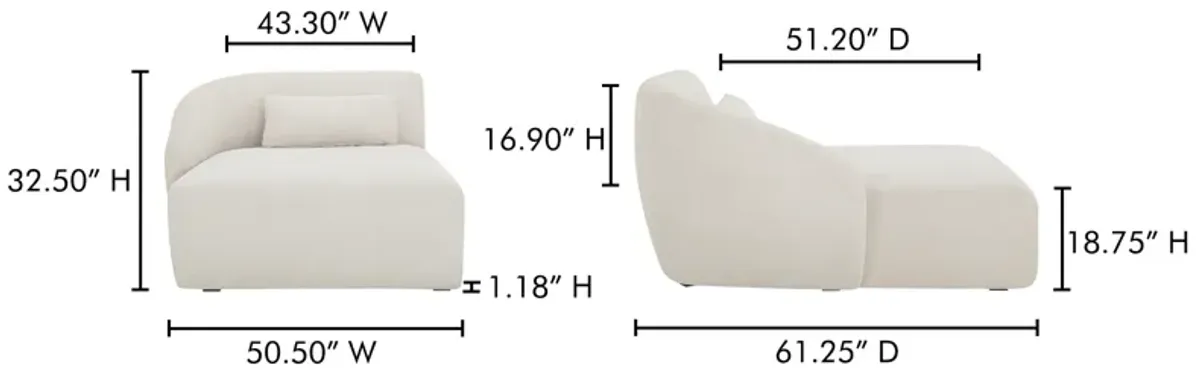 Amelia Left Arm Facing Chaise Warm White