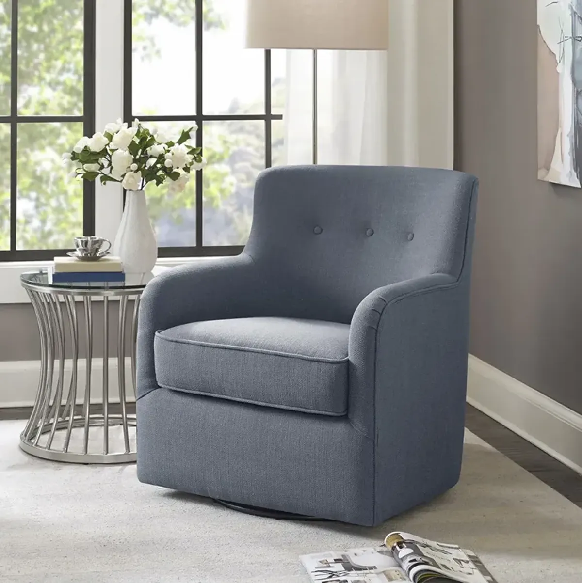 Madison Park Adele Blue Swivel Chair