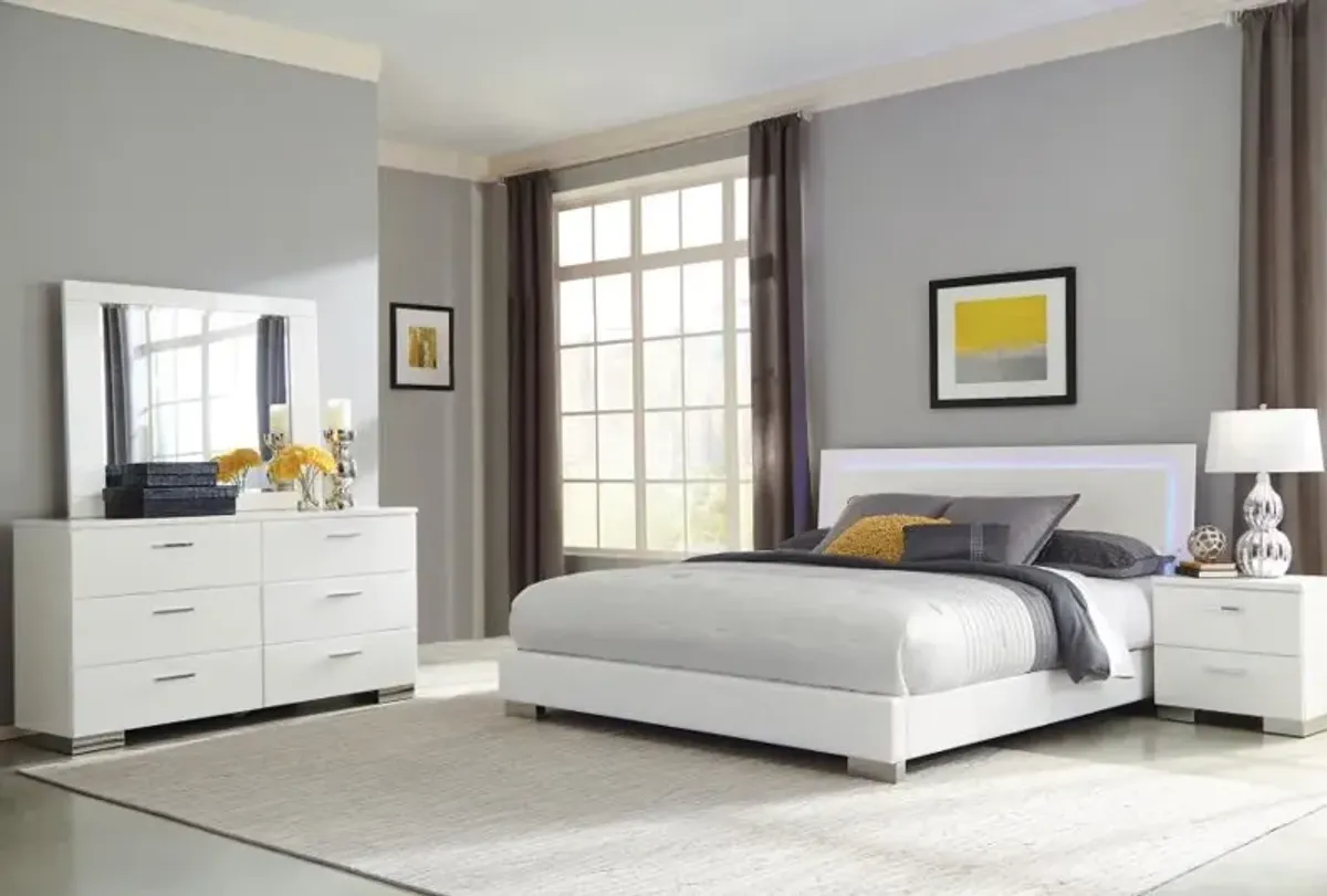 Felicity 4-piece Queen Bedroom Set with LED Headboard Glossy White