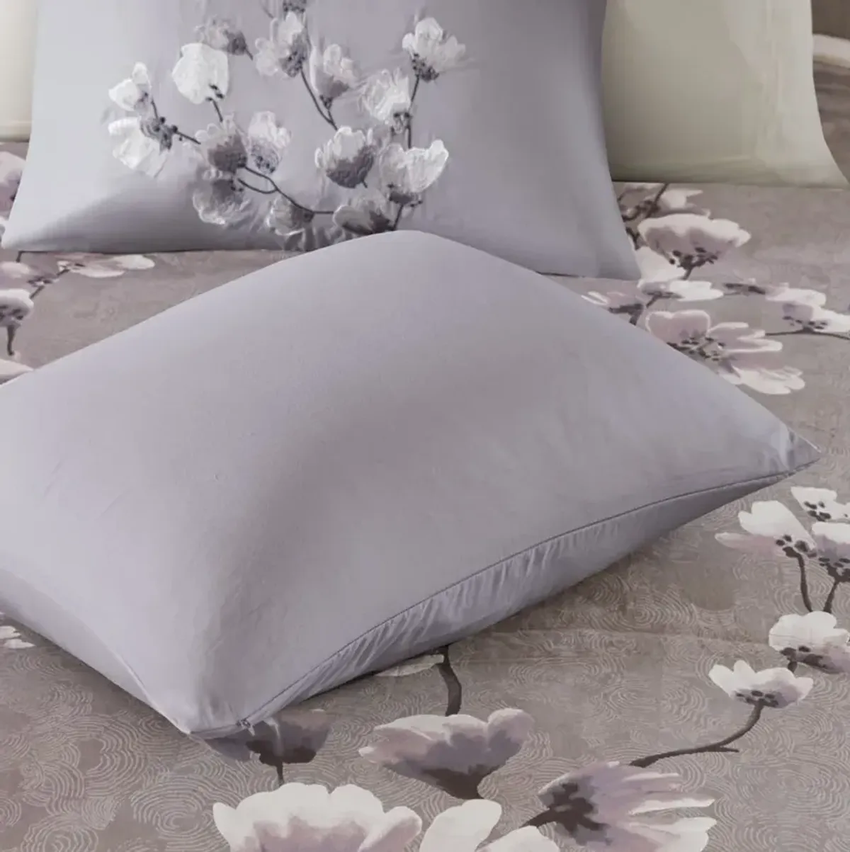 N Natori Sakura Blossom Lilac 3 Piece Cotton Sateen Printed Duvet Cover Set