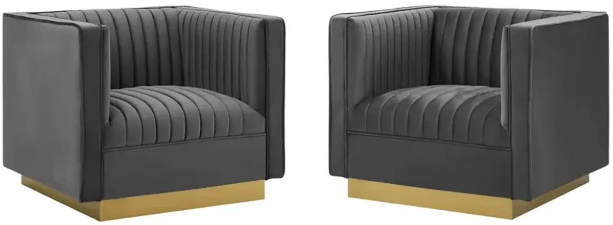 Sanguine Vertical Channel Tufted Upholstered Performance Velvet Armchair Set of 2